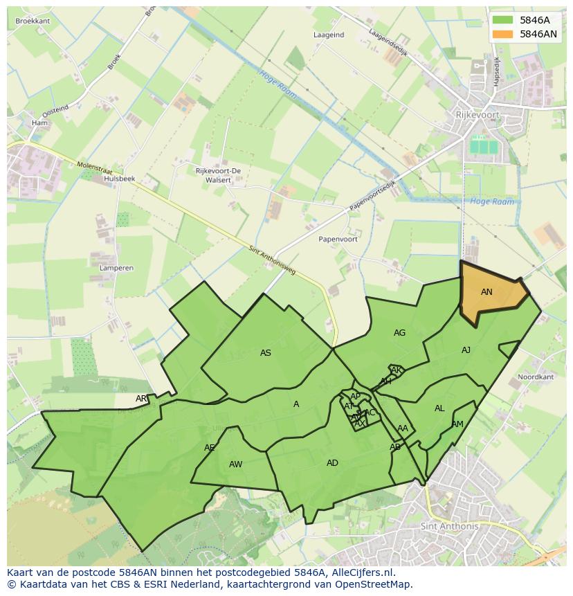 Afbeelding van het postcodegebied 5846 AN op de kaart.
