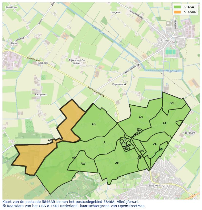 Afbeelding van het postcodegebied 5846 AR op de kaart.