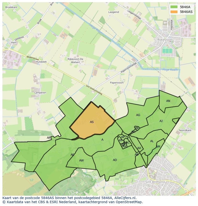 Afbeelding van het postcodegebied 5846 AS op de kaart.