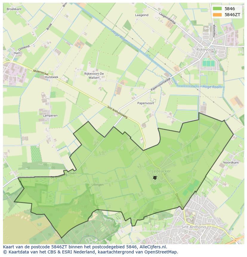 Afbeelding van het postcodegebied 5846 ZT op de kaart.