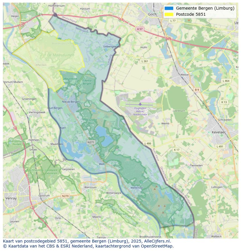 Afbeelding van het postcodegebied 5851 op de kaart.