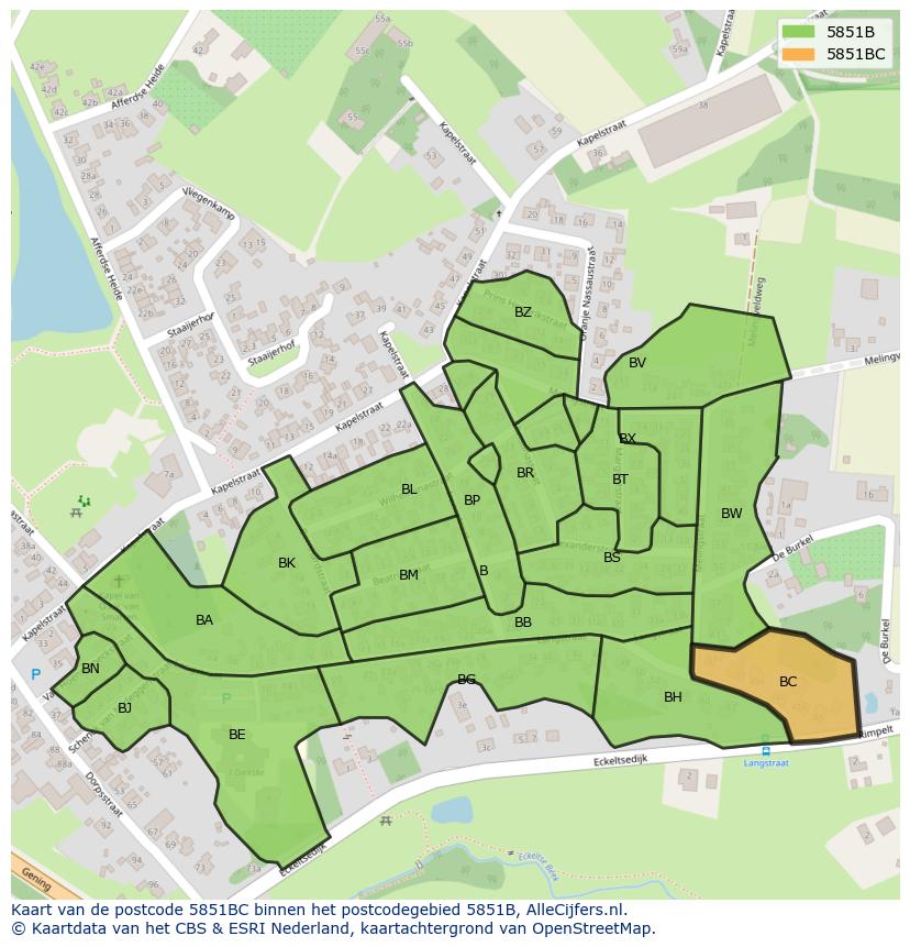 Afbeelding van het postcodegebied 5851 BC op de kaart.