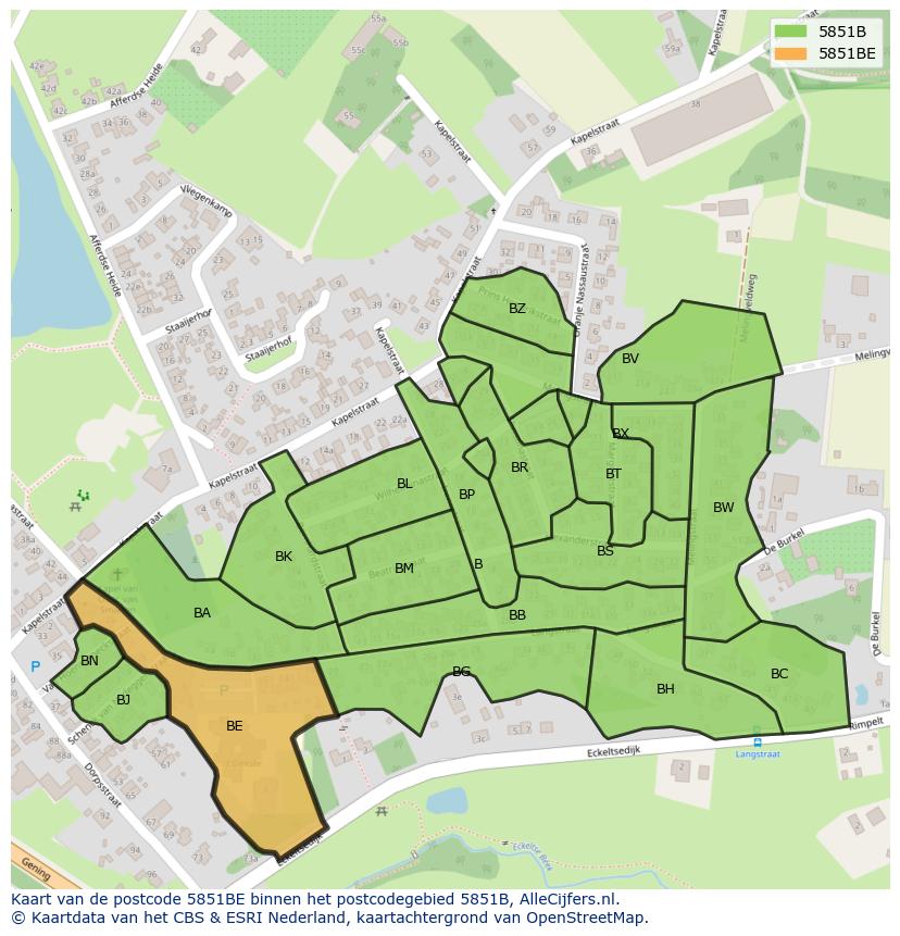 Afbeelding van het postcodegebied 5851 BE op de kaart.