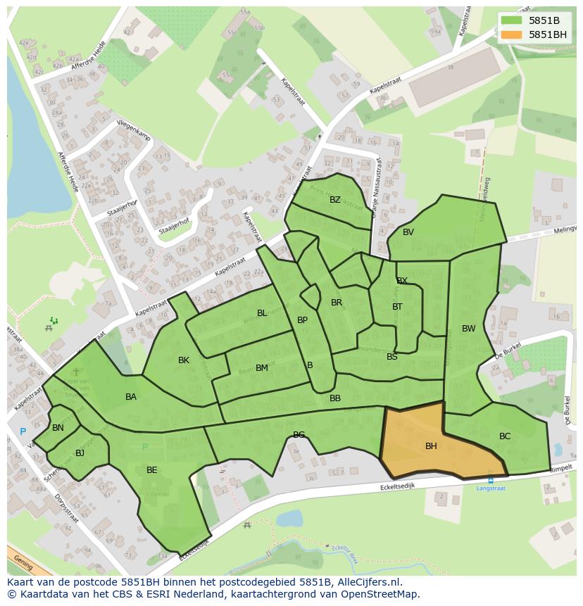 Afbeelding van het postcodegebied 5851 BH op de kaart.