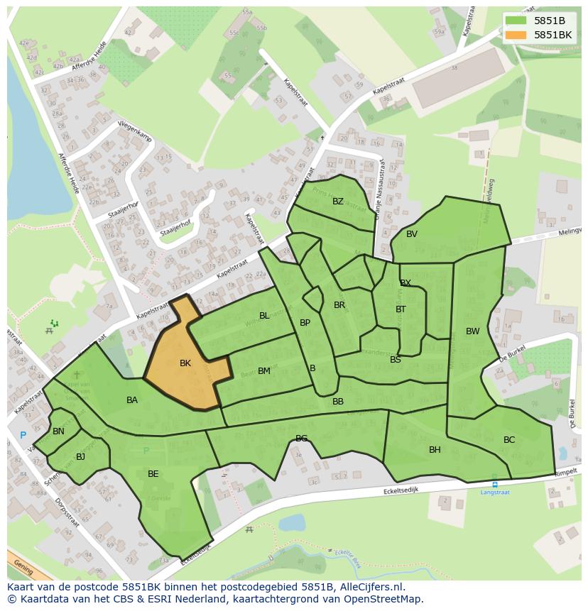 Afbeelding van het postcodegebied 5851 BK op de kaart.
