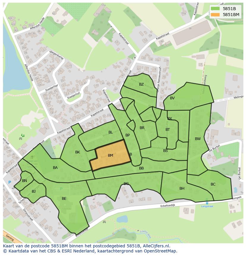 Afbeelding van het postcodegebied 5851 BM op de kaart.