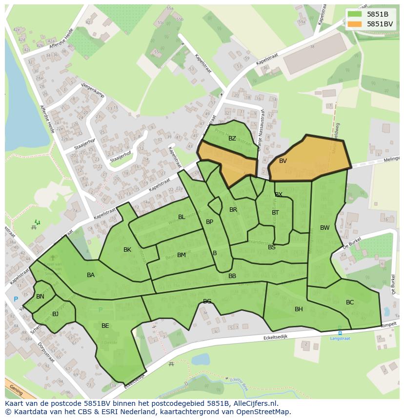 Afbeelding van het postcodegebied 5851 BV op de kaart.