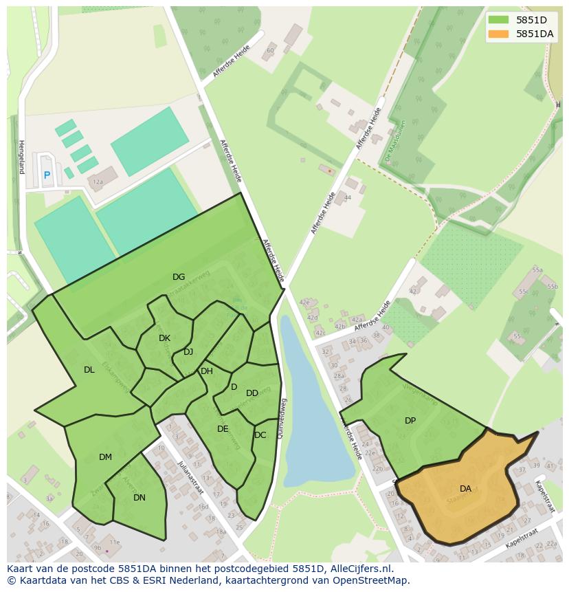 Afbeelding van het postcodegebied 5851 DA op de kaart.