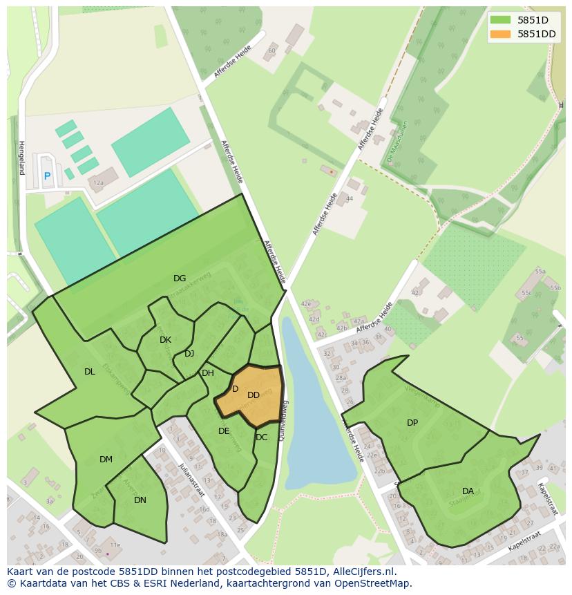 Afbeelding van het postcodegebied 5851 DD op de kaart.
