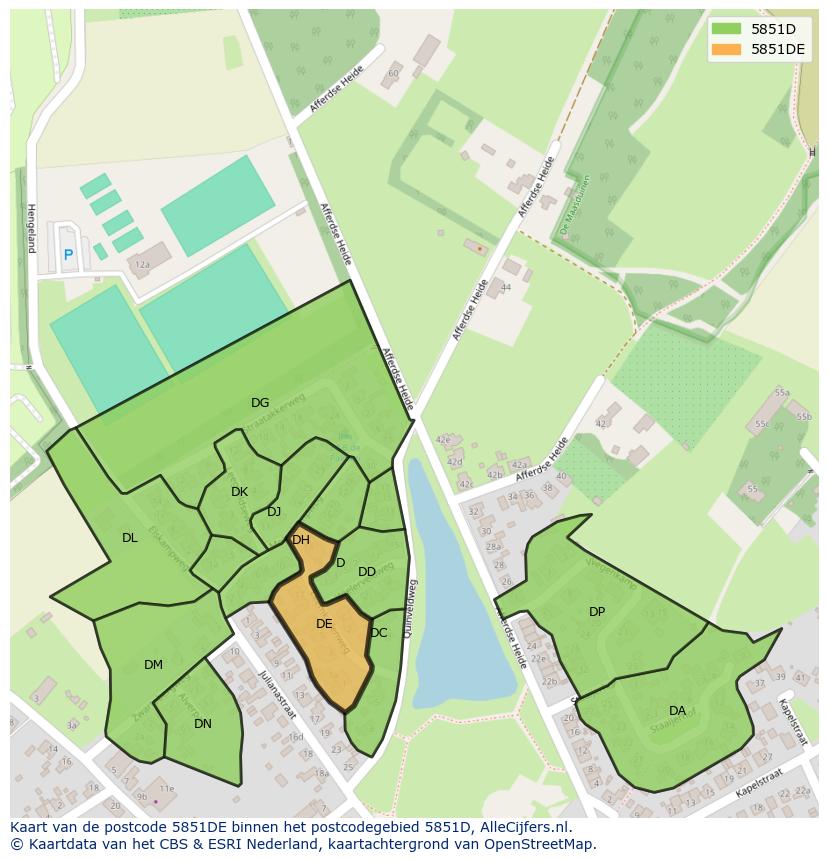 Afbeelding van het postcodegebied 5851 DE op de kaart.