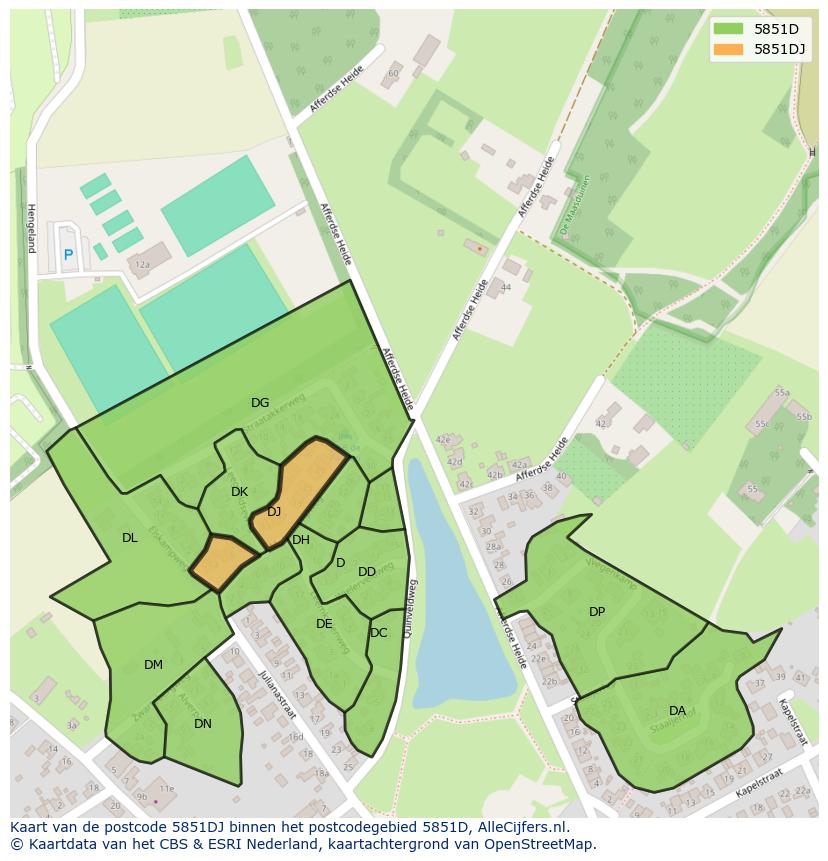Afbeelding van het postcodegebied 5851 DJ op de kaart.