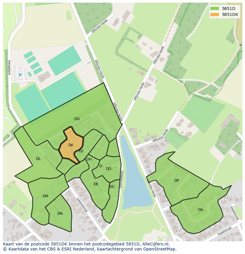 Afbeelding van het postcodegebied 5851 DK op de kaart.
