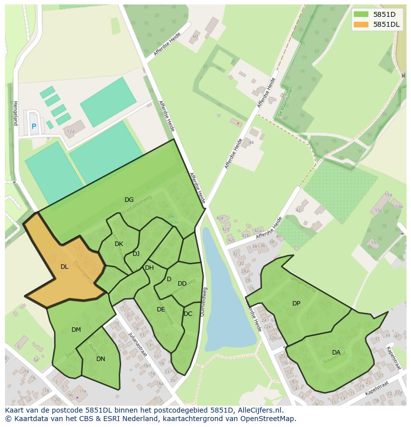 Afbeelding van het postcodegebied 5851 DL op de kaart.
