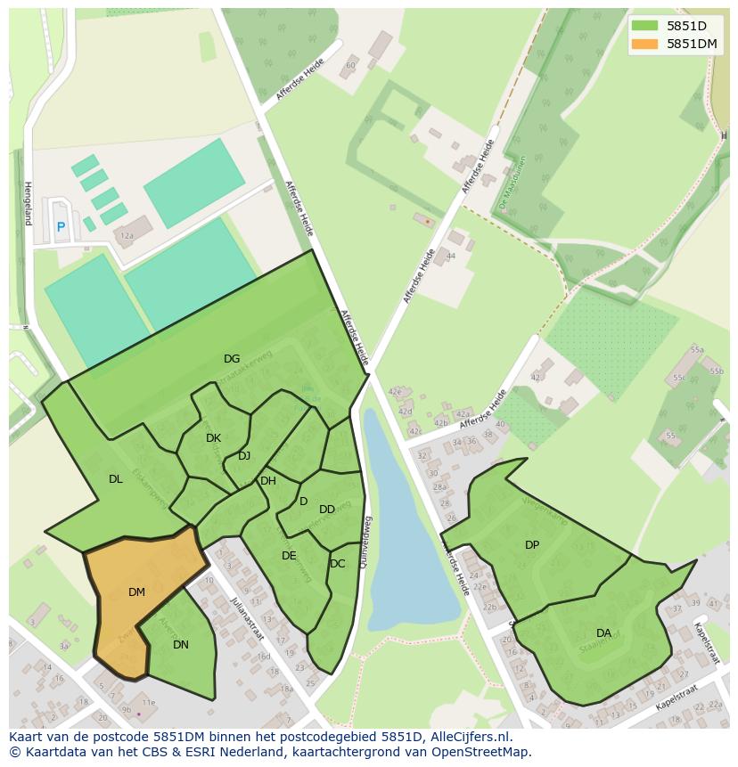 Afbeelding van het postcodegebied 5851 DM op de kaart.