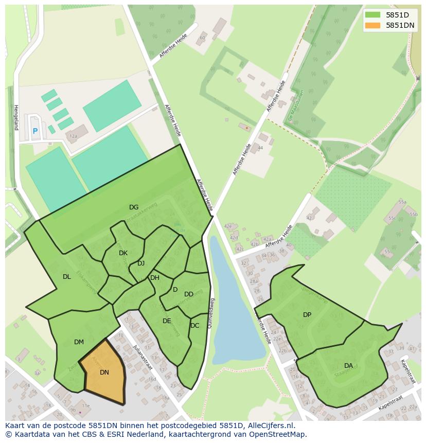 Afbeelding van het postcodegebied 5851 DN op de kaart.