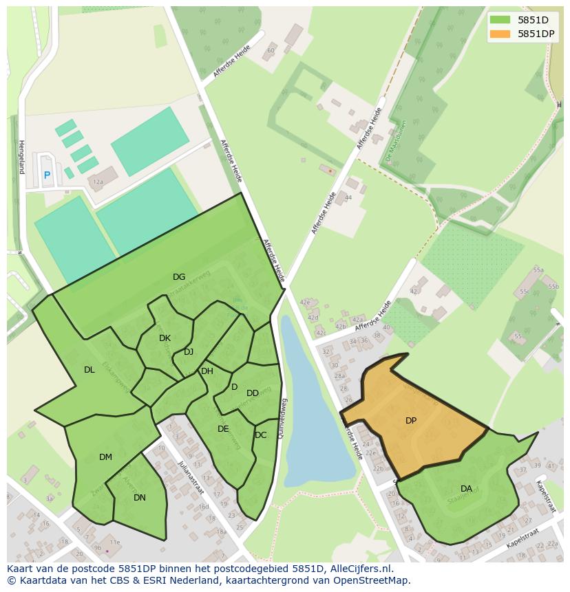 Afbeelding van het postcodegebied 5851 DP op de kaart.