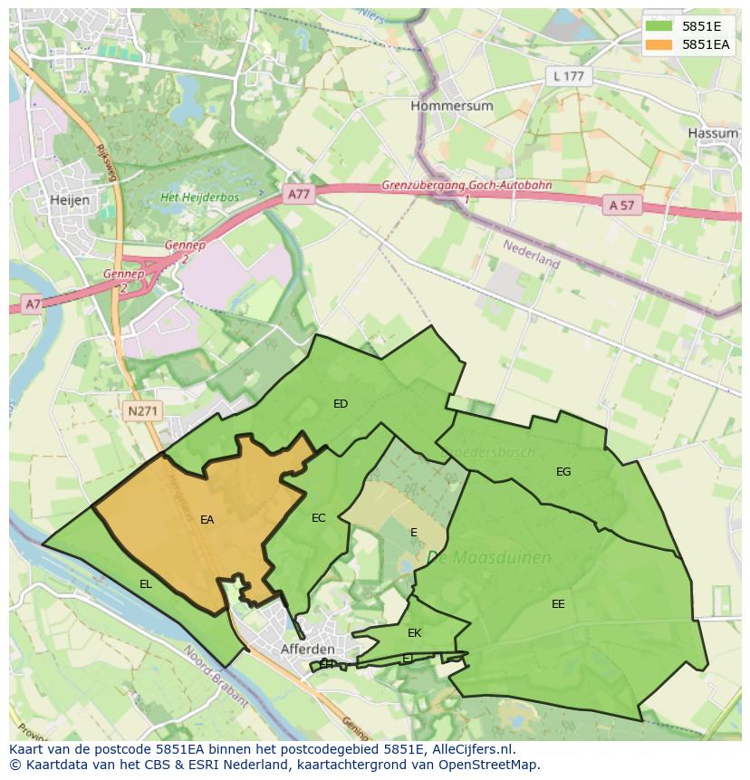 Afbeelding van het postcodegebied 5851 EA op de kaart.
