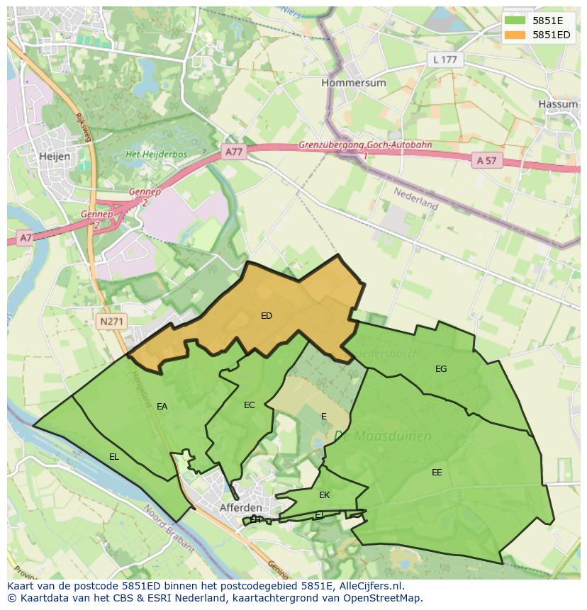 Afbeelding van het postcodegebied 5851 ED op de kaart.