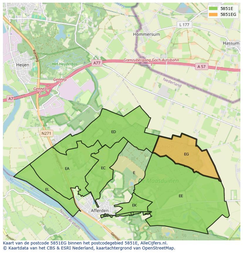 Afbeelding van het postcodegebied 5851 EG op de kaart.
