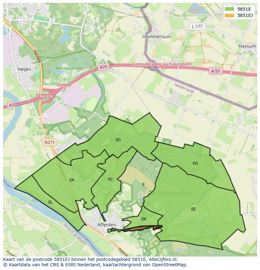 Afbeelding van het postcodegebied 5851 EJ op de kaart.