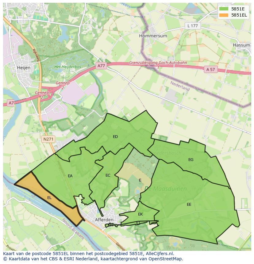 Afbeelding van het postcodegebied 5851 EL op de kaart.