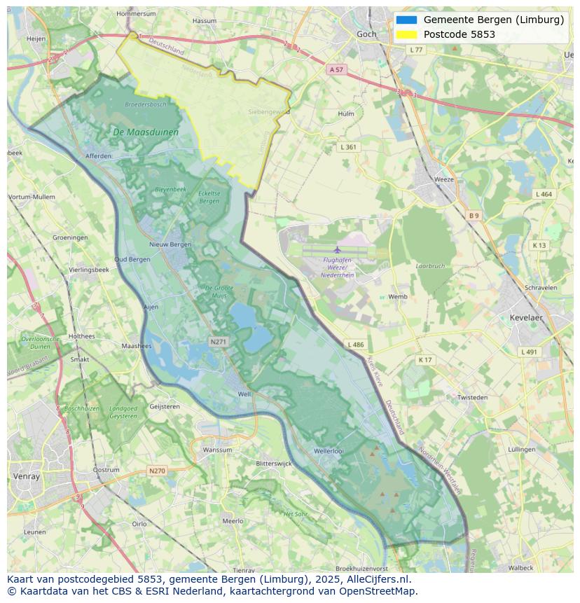 Afbeelding van het postcodegebied 5853 op de kaart.