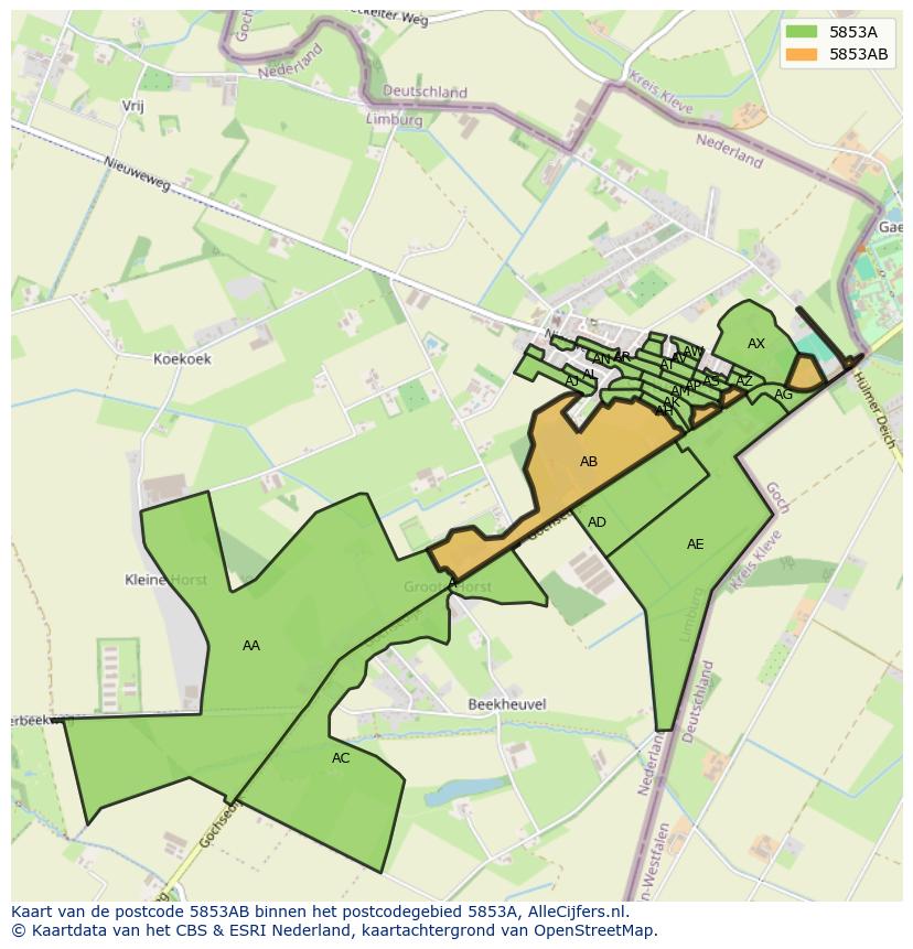 Afbeelding van het postcodegebied 5853 AB op de kaart.