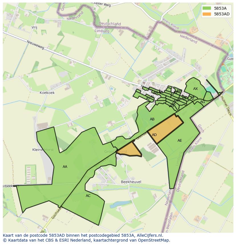 Afbeelding van het postcodegebied 5853 AD op de kaart.