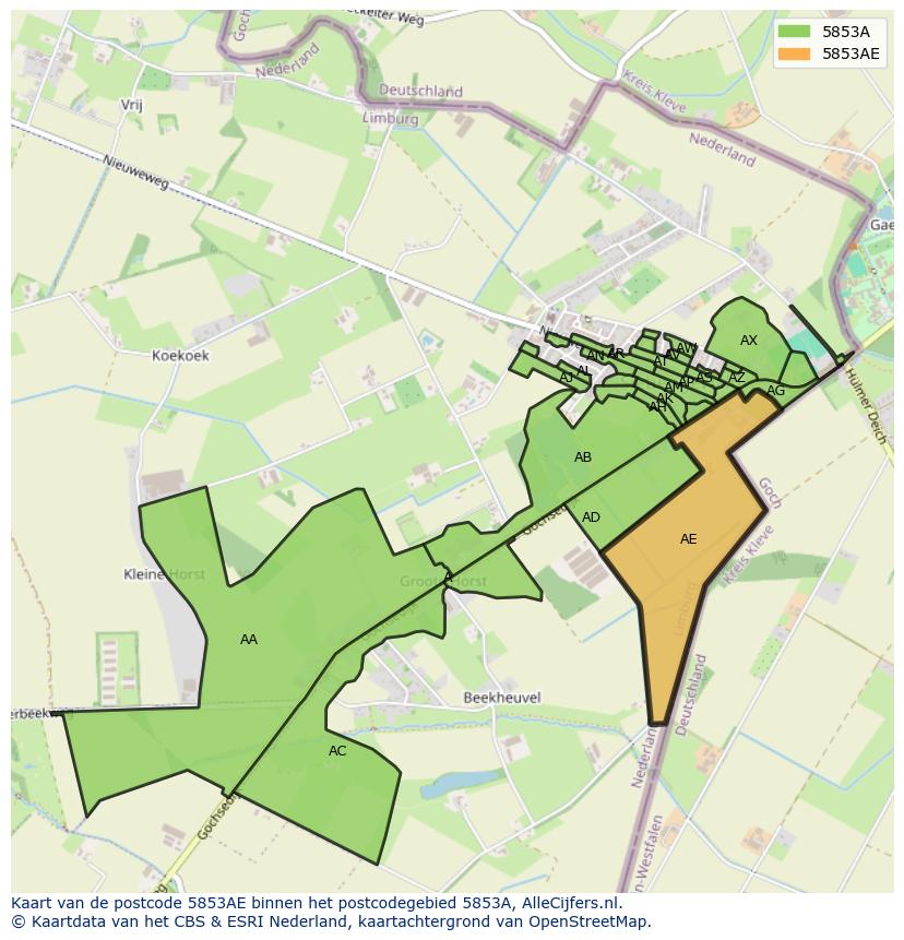 Afbeelding van het postcodegebied 5853 AE op de kaart.