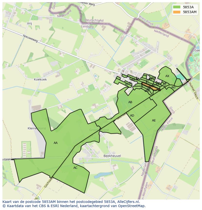 Afbeelding van het postcodegebied 5853 AM op de kaart.