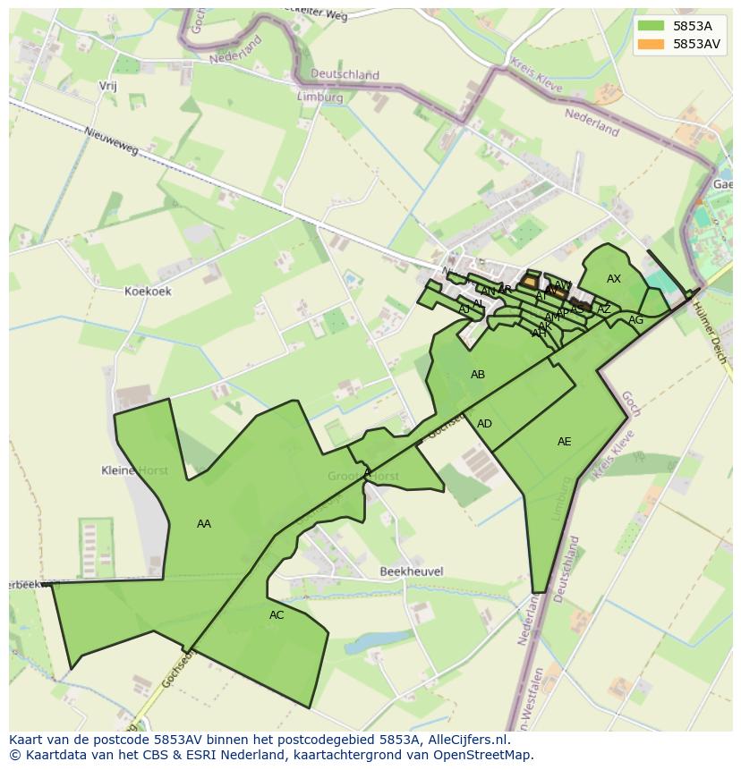 Afbeelding van het postcodegebied 5853 AV op de kaart.