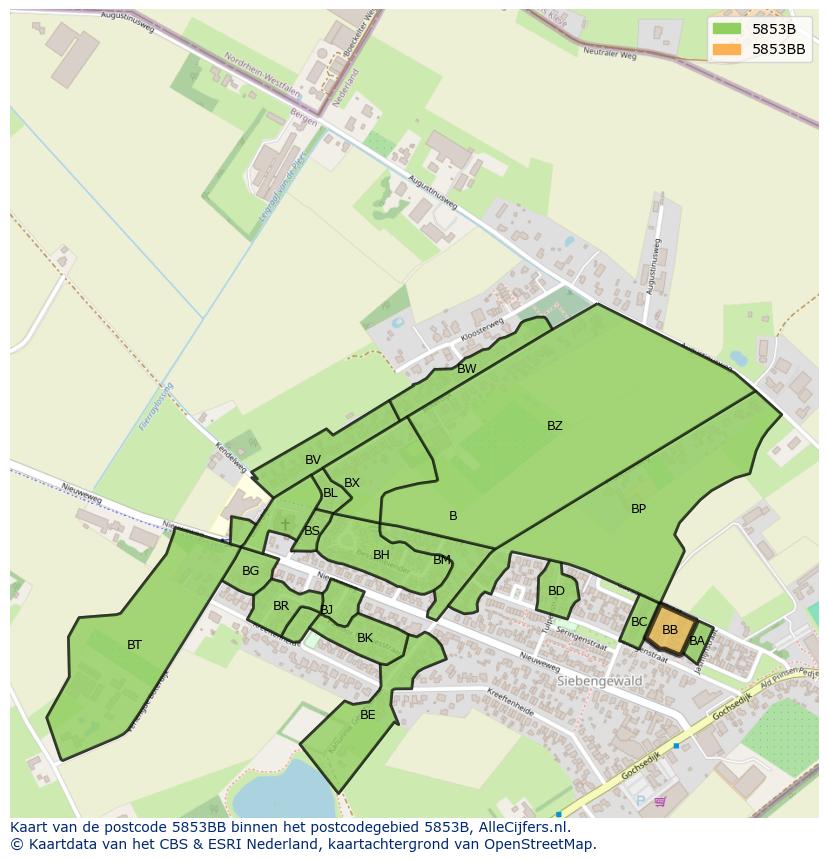 Afbeelding van het postcodegebied 5853 BB op de kaart.