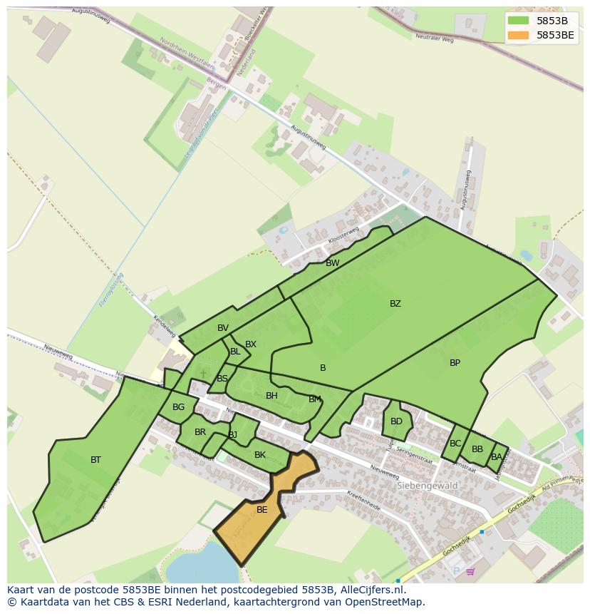 Afbeelding van het postcodegebied 5853 BE op de kaart.