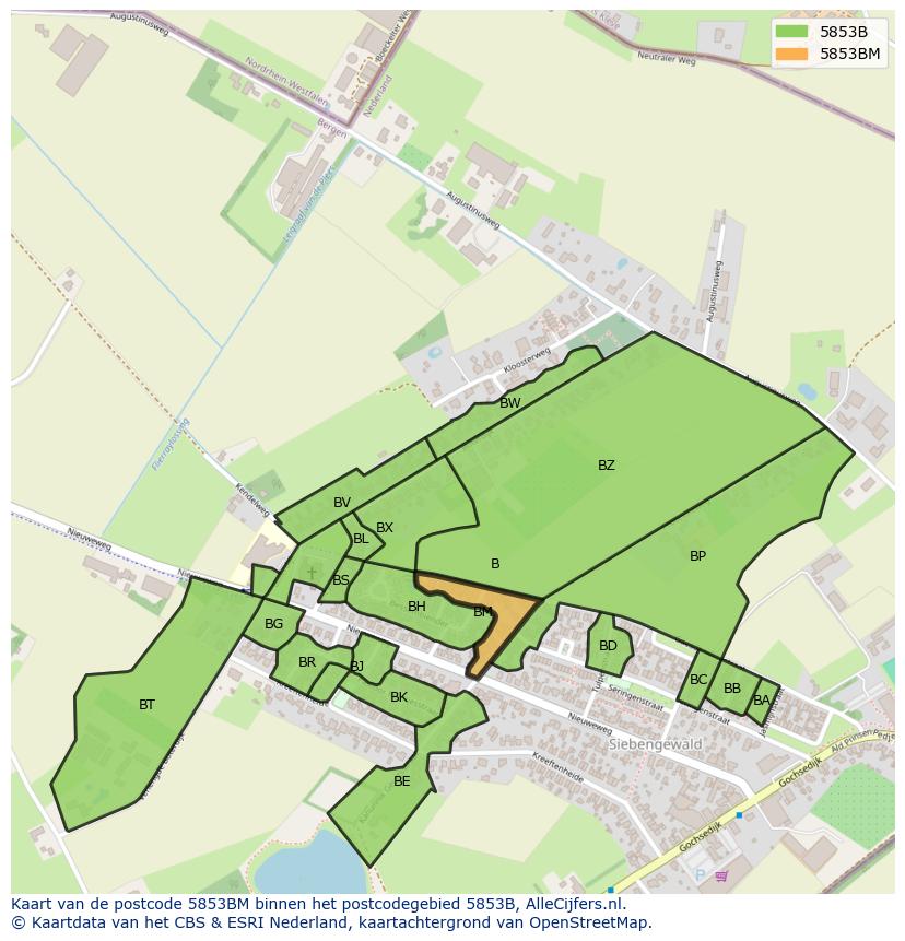 Afbeelding van het postcodegebied 5853 BM op de kaart.