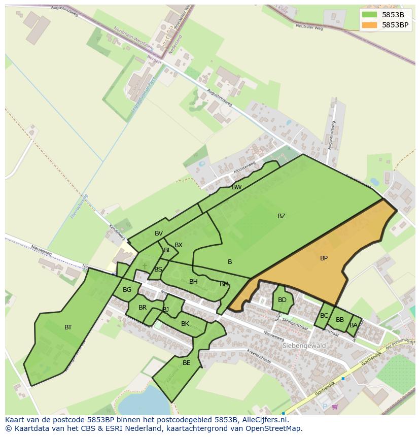 Afbeelding van het postcodegebied 5853 BP op de kaart.