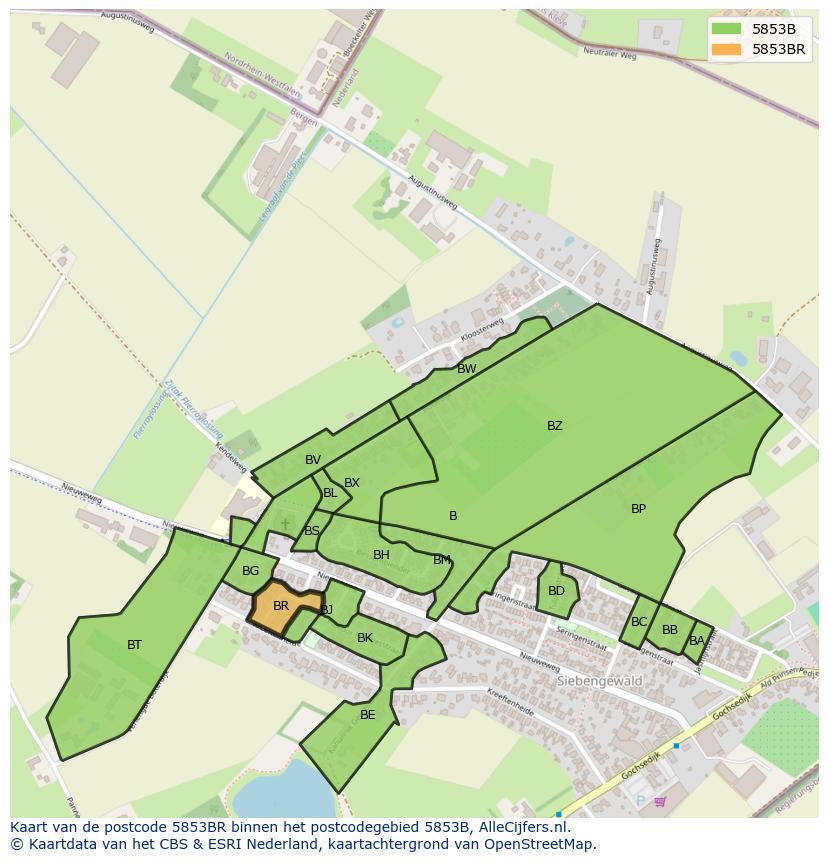 Afbeelding van het postcodegebied 5853 BR op de kaart.