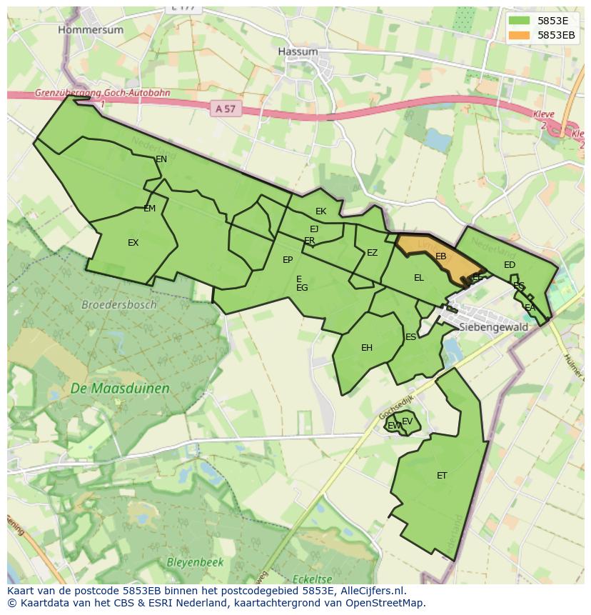 Afbeelding van het postcodegebied 5853 EB op de kaart.