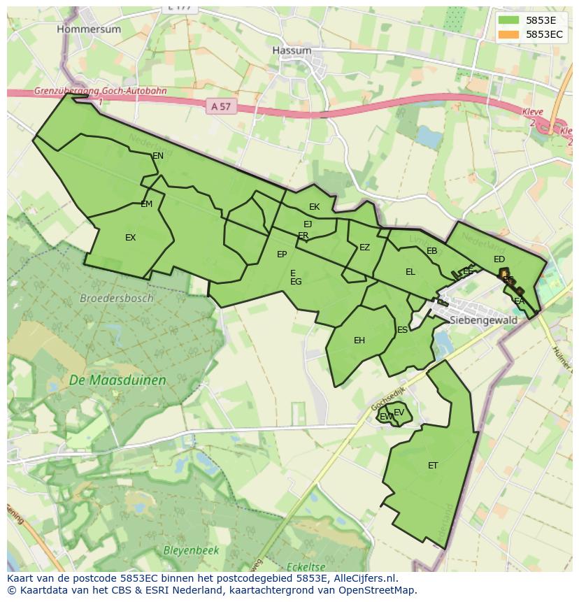 Afbeelding van het postcodegebied 5853 EC op de kaart.