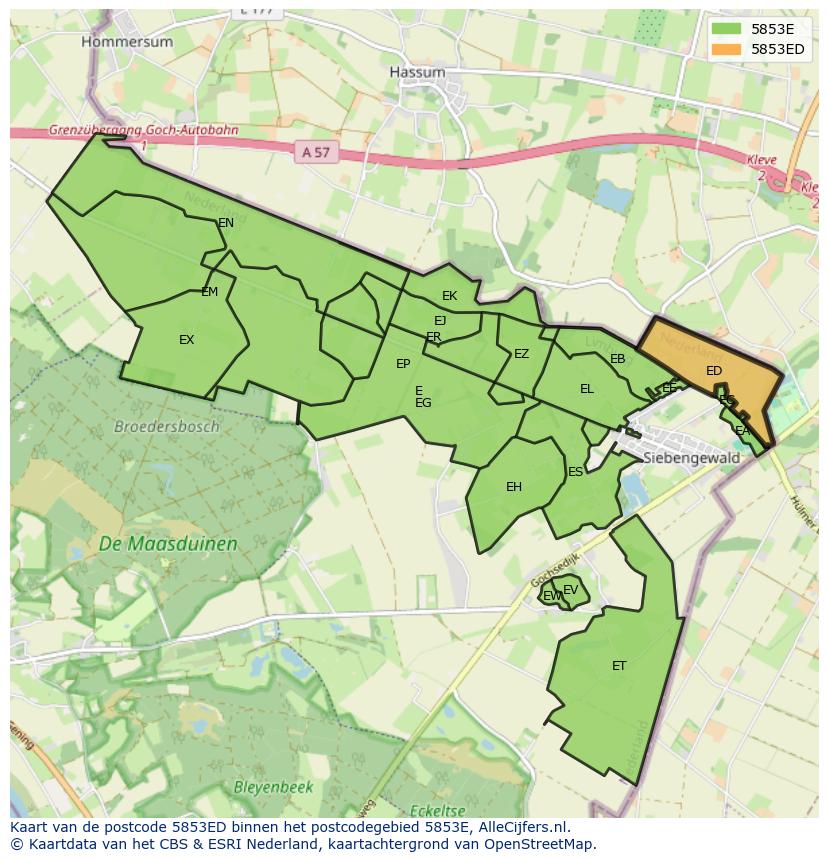 Afbeelding van het postcodegebied 5853 ED op de kaart.