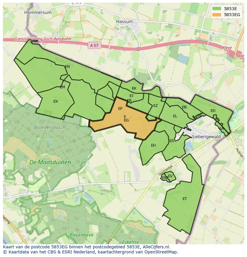 Afbeelding van het postcodegebied 5853 EG op de kaart.