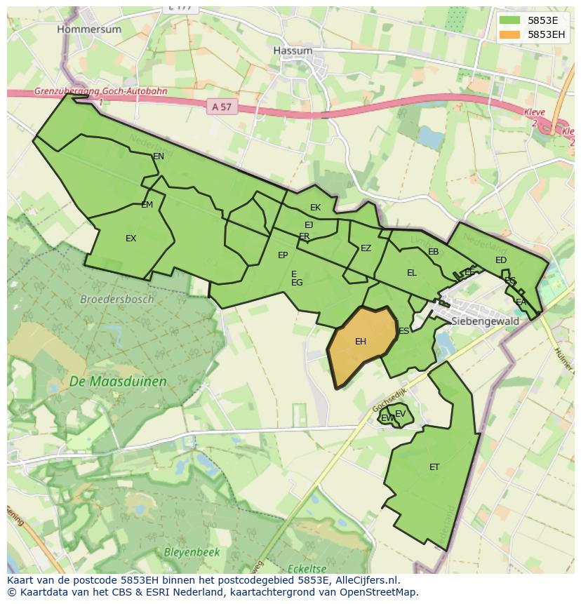 Afbeelding van het postcodegebied 5853 EH op de kaart.