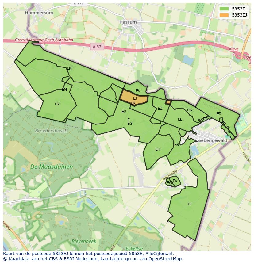 Afbeelding van het postcodegebied 5853 EJ op de kaart.