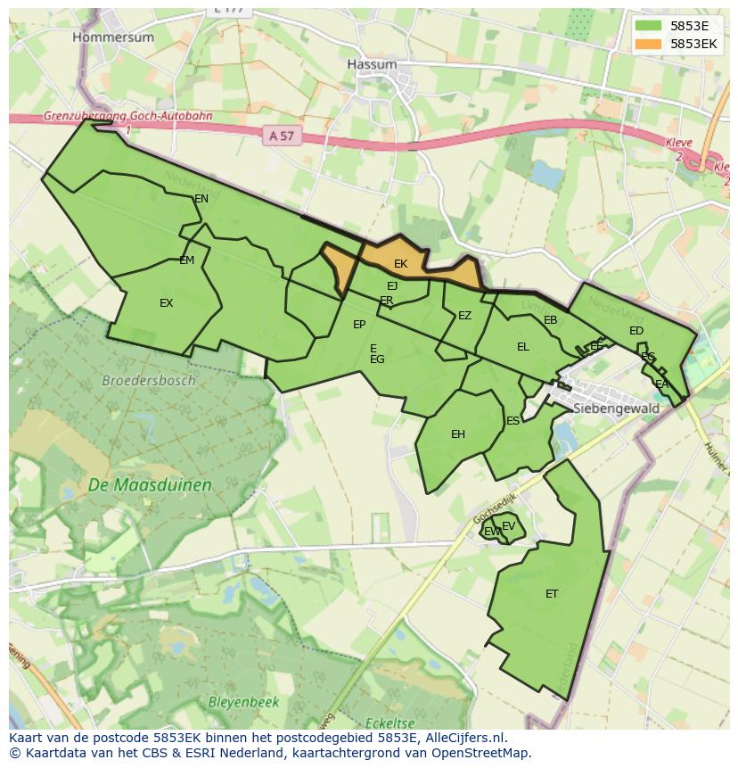 Afbeelding van het postcodegebied 5853 EK op de kaart.