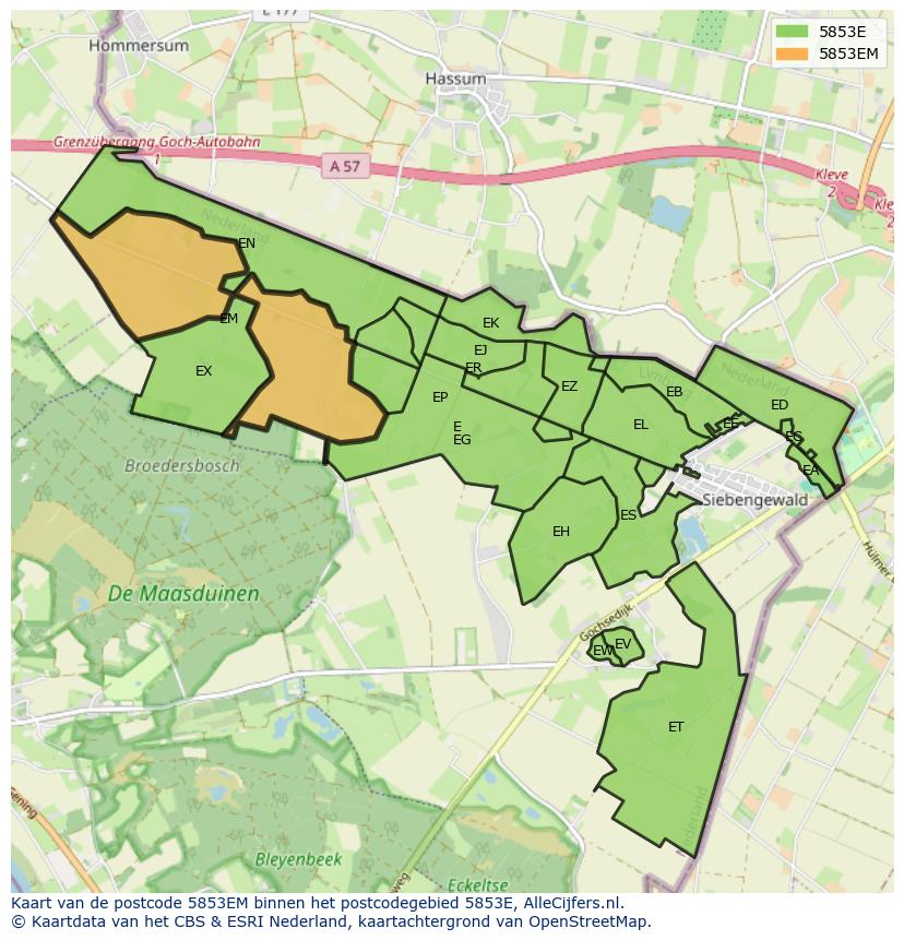 Afbeelding van het postcodegebied 5853 EM op de kaart.