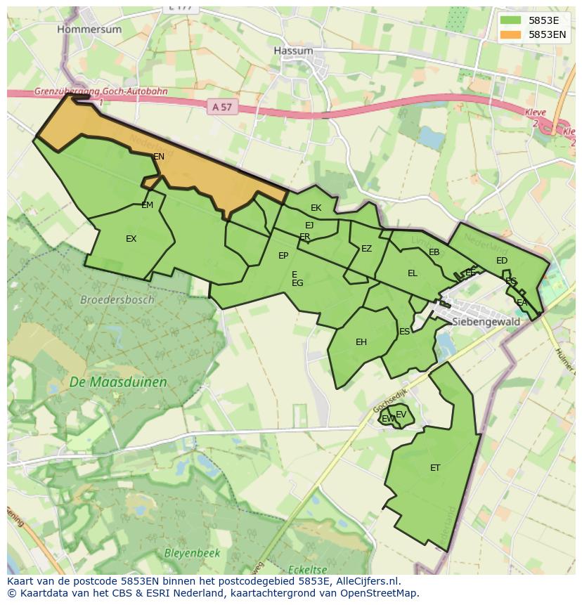 Afbeelding van het postcodegebied 5853 EN op de kaart.