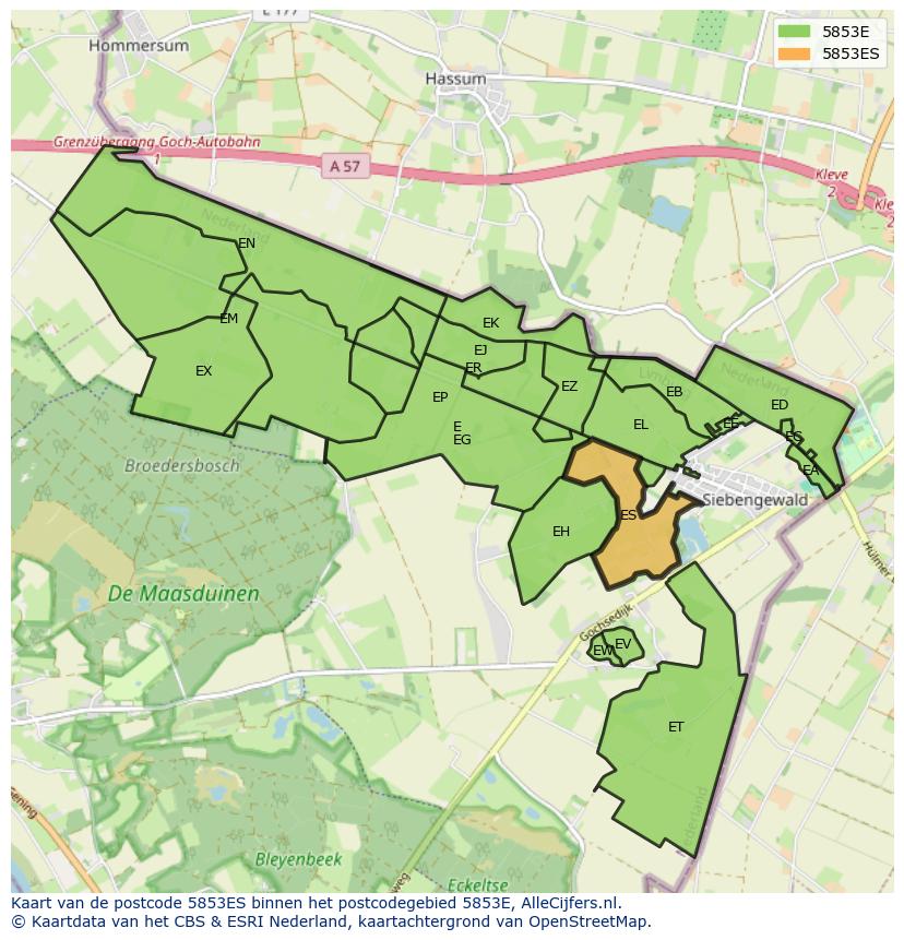 Afbeelding van het postcodegebied 5853 ES op de kaart.