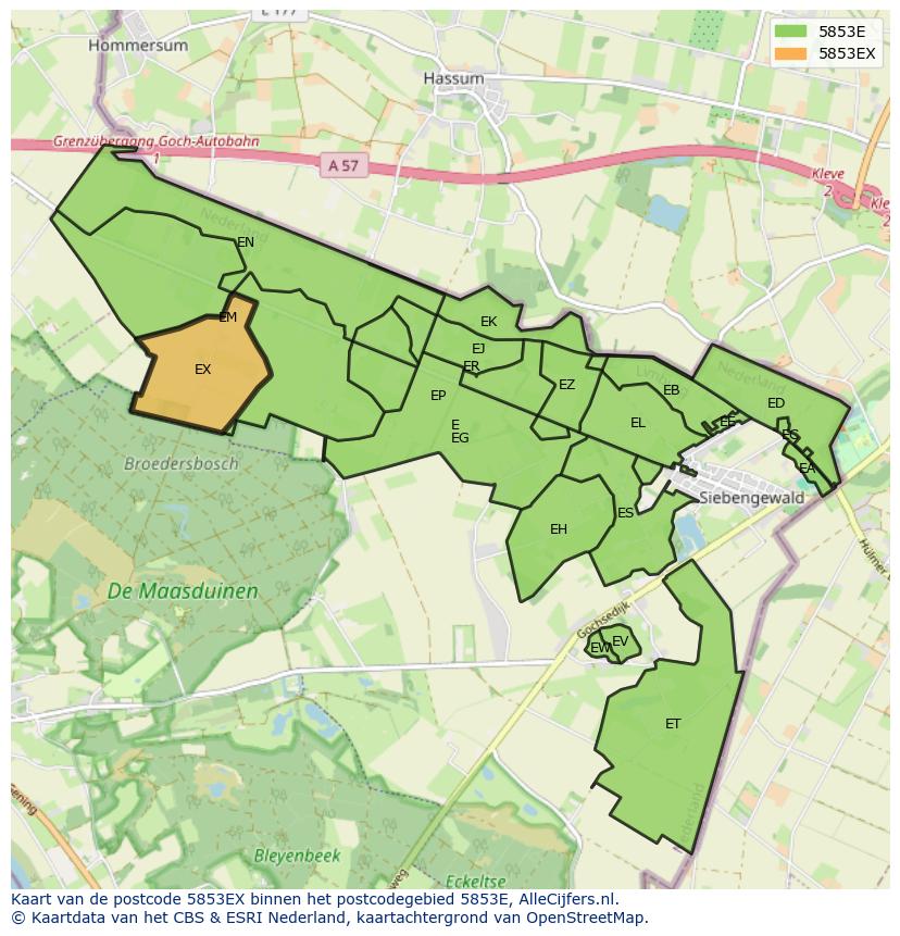Afbeelding van het postcodegebied 5853 EX op de kaart.