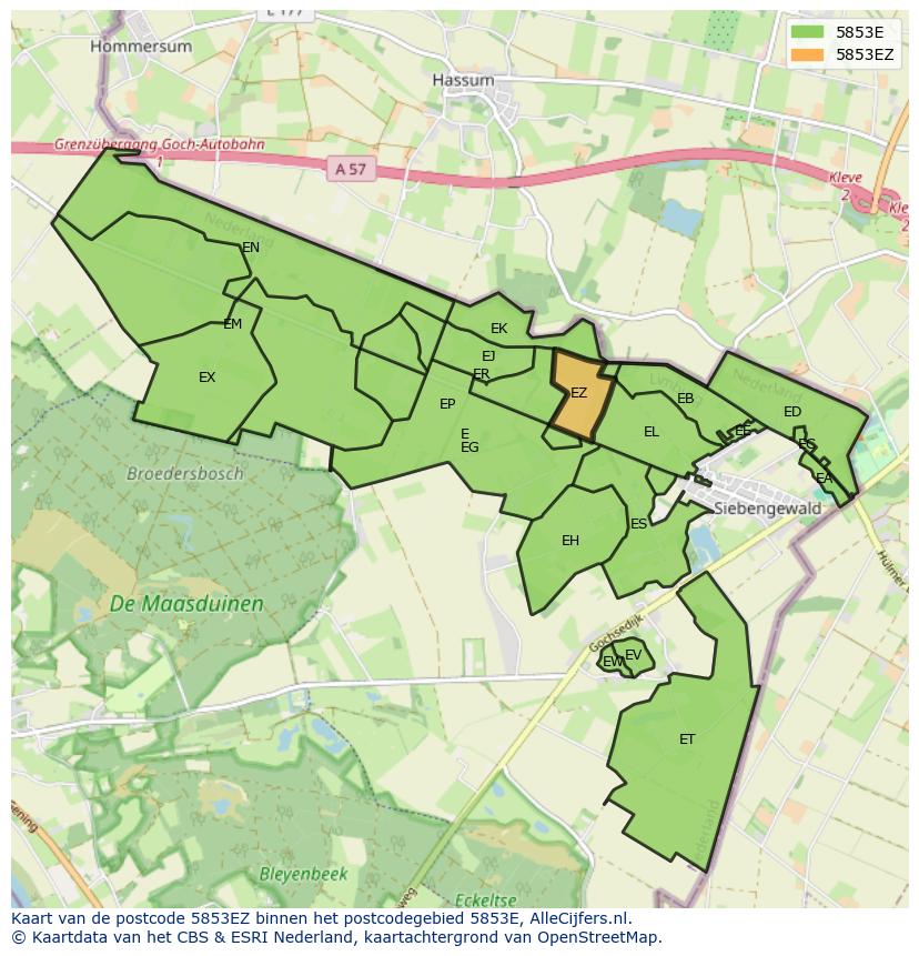 Afbeelding van het postcodegebied 5853 EZ op de kaart.