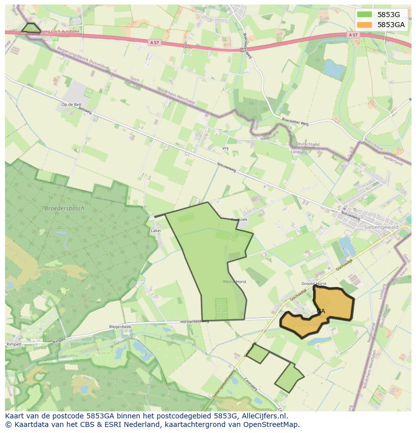 Afbeelding van het postcodegebied 5853 GA op de kaart.