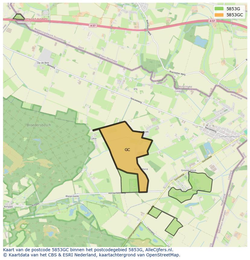 Afbeelding van het postcodegebied 5853 GC op de kaart.
